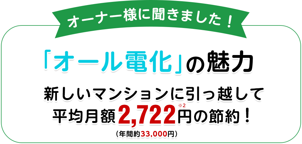 オーナー様に聞きました！「オール電化」の魅力 新しいマンションに引っ越して平均月額2,722円の節約！