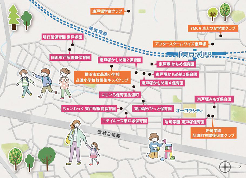 認可保育園や学童の数が多い子育て環境／イラストマップ（概念図）