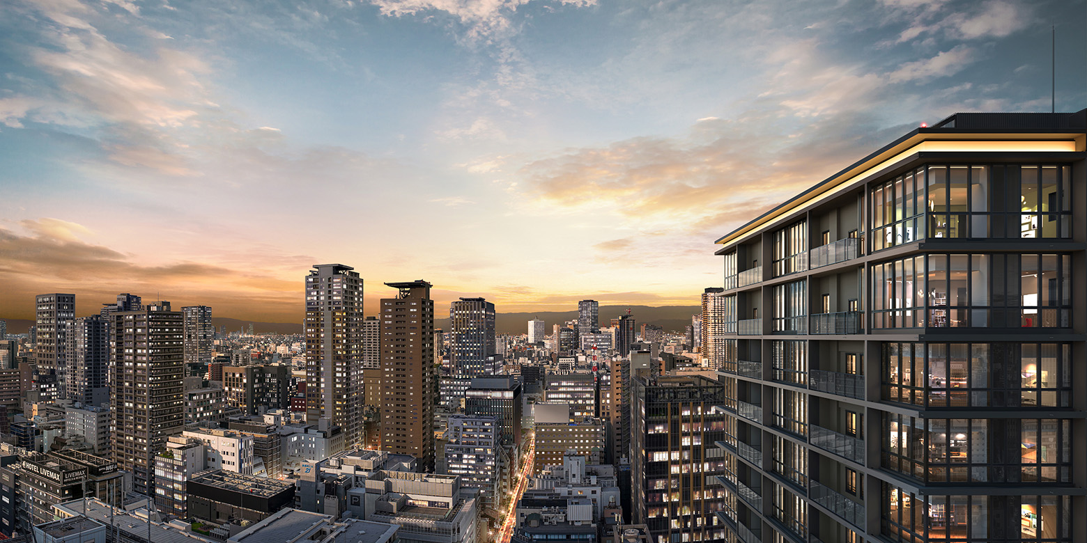 外観完成予想イメージ（夕方）