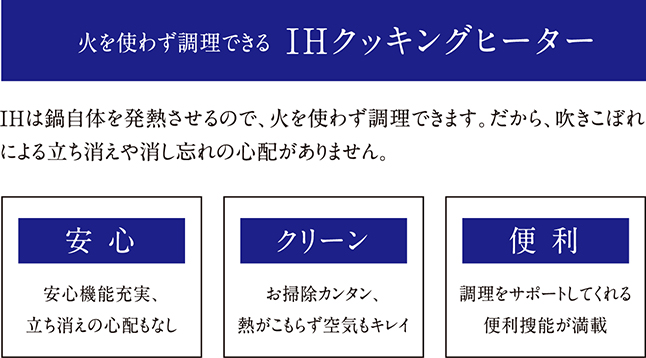 約90%火を使わず調理できるIHクッキングヒーター