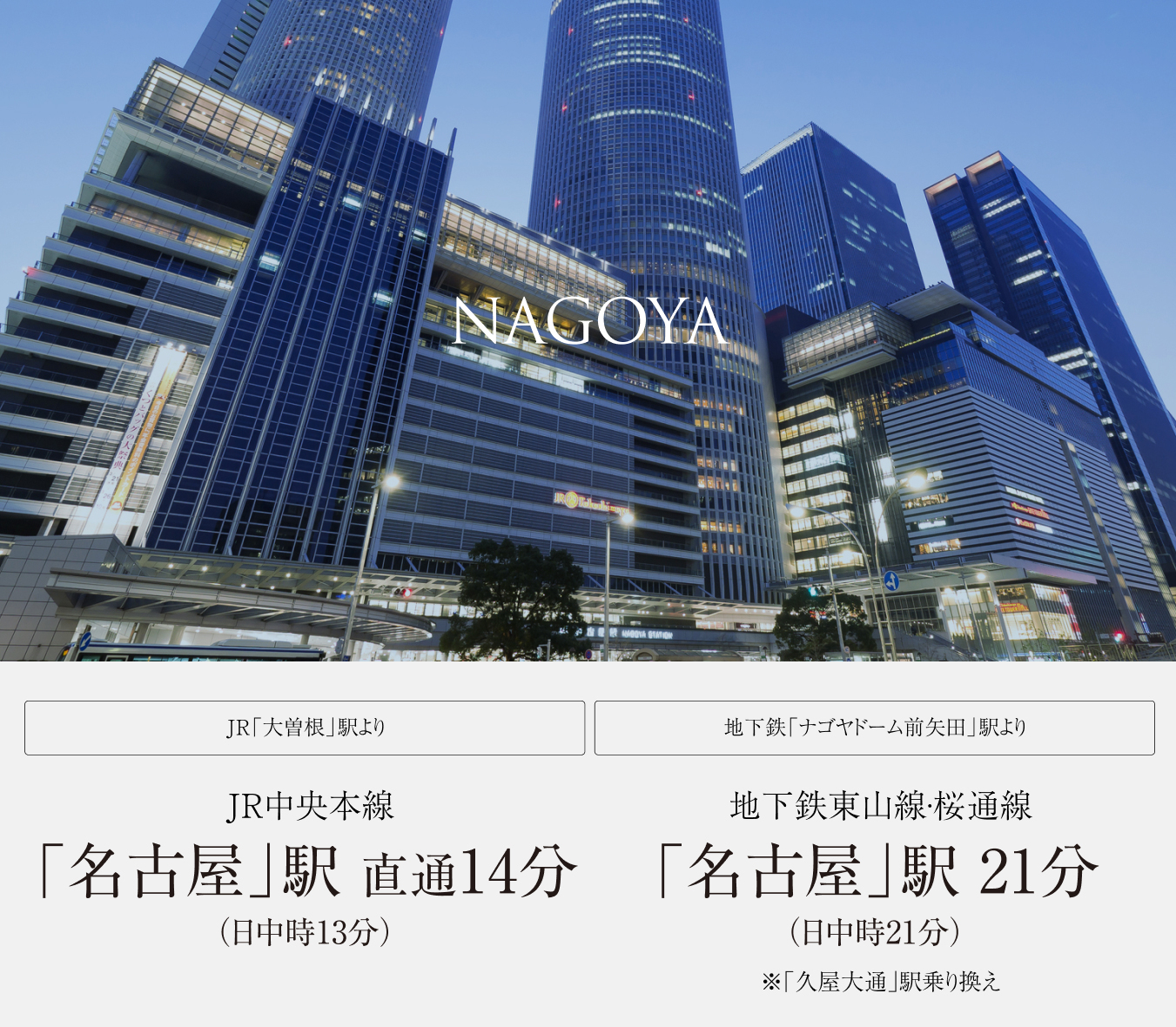 JR中央本線「名古屋」駅 直通14分（日中時13分）